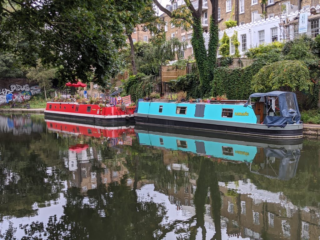 Freedom and David's other boat Namaste moored near Islington tunnel in Angel, London 2022